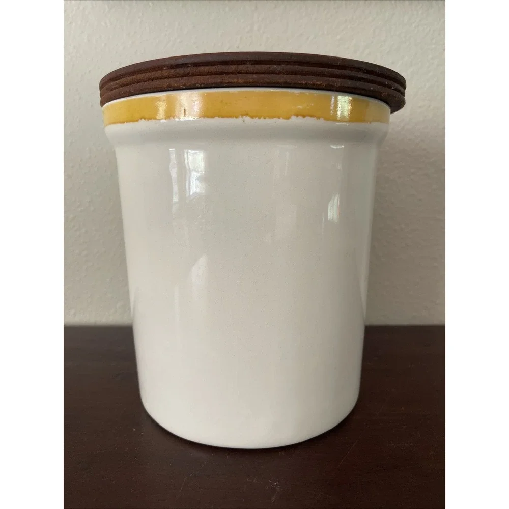 Vtg Bauer Pottery Kitchen Canister Way 2 Mans Heart Thru Stomach Kitsch‎ Motto